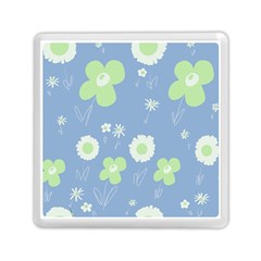 Daisy Flowers Pastel Green White Blue  Memory Card Reader (square) by Mazipoodles