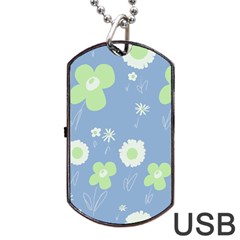 Daisy Flowers Pastel Green White Blue  Dog Tag Usb Flash (two Sides) by Mazipoodles