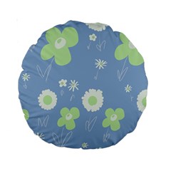 Daisy Flowers Pastel Green White Blue  Standard 15  Premium Round Cushions by Mazipoodles