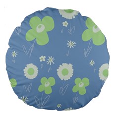 Daisy Flowers Pastel Green White Blue  Large 18  Premium Round Cushions by Mazipoodles