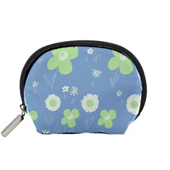 Daisy Flowers Pastel Green White Blue  Accessory Pouch (small) by Mazipoodles