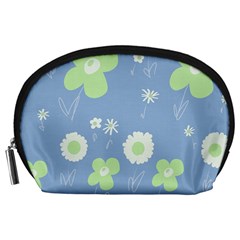 Daisy Flowers Pastel Green White Blue  Accessory Pouch (large) by Mazipoodles