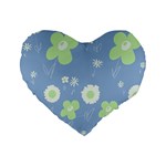 Daisy Flowers Pastel Green White Blue  Standard 16  Premium Flano Heart Shape Cushions Front