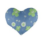 Daisy Flowers Pastel Green White Blue  Standard 16  Premium Flano Heart Shape Cushions Back