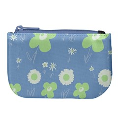 Daisy Flowers Pastel Green White Blue  Large Coin Purse by Mazipoodles