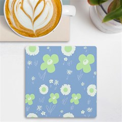 Daisy Flowers Pastel Green White Blue  Uv Print Square Tile Coaster  by Mazipoodles