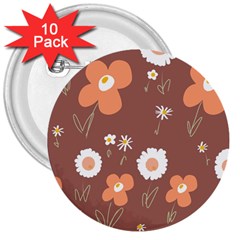 Daisy Flowers Coral White Green Brown  3  Buttons (10 Pack)  by Mazipoodles