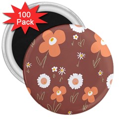 Daisy Flowers Coral White Green Brown  3  Magnets (100 Pack) by Mazipoodles