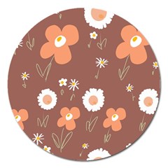 Daisy Flowers Coral White Green Brown  Magnet 5  (round) by Mazipoodles