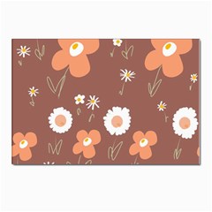 Daisy Flowers Coral White Green Brown  Postcard 4 x 6  (pkg Of 10) by Mazipoodles