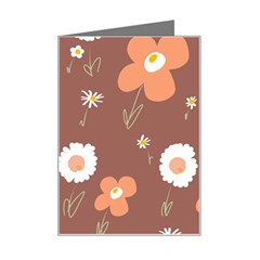 Daisy Flowers Coral White Green Brown  Mini Greeting Card by Mazipoodles