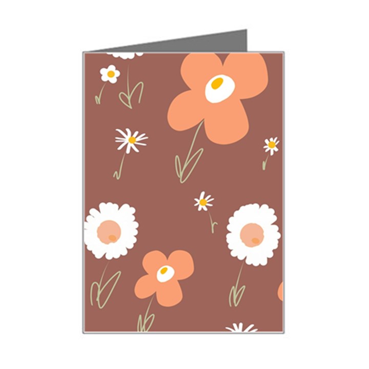 Daisy Flowers Coral White Green Brown  Mini Greeting Card