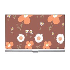 Daisy Flowers Coral White Green Brown  Business Card Holder by Mazipoodles