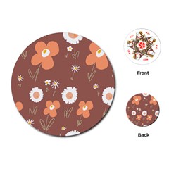 Daisy Flowers Coral White Green Brown  Playing Cards Single Design (round)