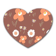 Daisy Flowers Coral White Green Brown  Heart Mousepad by Mazipoodles