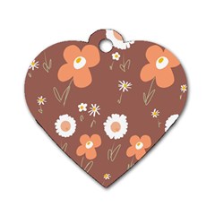 Daisy Flowers Coral White Green Brown  Dog Tag Heart (two Sides) by Mazipoodles