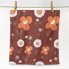 Daisy Flowers Coral White Green Brown  Face Towel by Mazipoodles