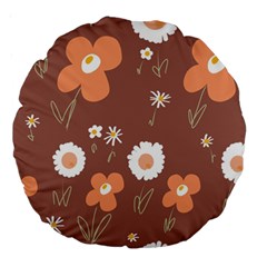 Daisy Flowers Coral White Green Brown  Large 18  Premium Round Cushions by Mazipoodles