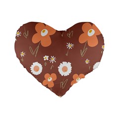 Daisy Flowers Coral White Green Brown  Standard 16  Premium Heart Shape Cushions by Mazipoodles