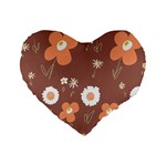 Daisy Flowers Coral White Green Brown  Standard 16  Premium Heart Shape Cushions Front