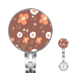 Daisy Flowers Coral White Green Brown  Stainless Steel Nurses Watch by Mazipoodles