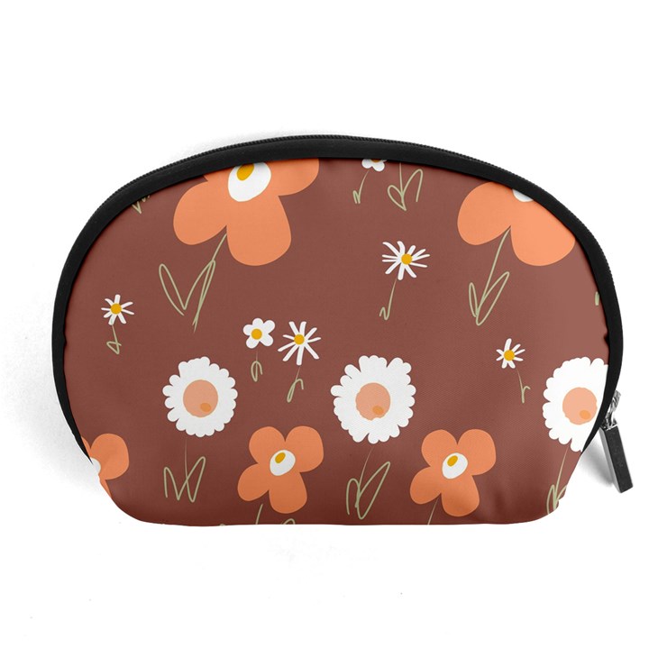 Daisy Flowers Coral White Green Brown  Accessory Pouch (Large)