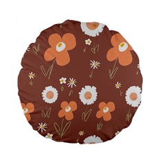 Daisy Flowers Coral White Green Brown  Standard 15  Premium Flano Round Cushions by Mazipoodles