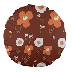 Daisy Flowers Coral White Green Brown  Large 18  Premium Flano Round Cushions by Mazipoodles