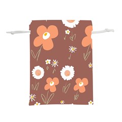 Daisy Flowers Coral White Green Brown  Lightweight Drawstring Pouch (s) by Mazipoodles