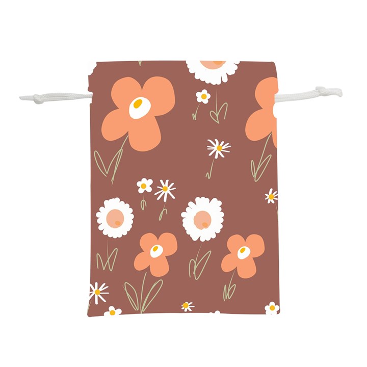 Daisy Flowers Coral White Green Brown  Lightweight Drawstring Pouch (S)