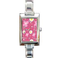 Daisy Flowers Pink White Yellow Dusty Pink Rectangle Italian Charm Watch by Mazipoodles