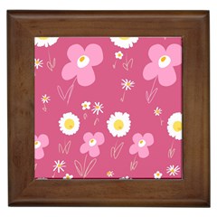 Daisy Flowers Pink White Yellow Dusty Pink Framed Tile by Mazipoodles