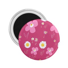 Daisy Flowers Pink White Yellow Dusty Pink 2 25  Magnets by Mazipoodles