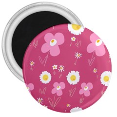 Daisy Flowers Pink White Yellow Dusty Pink 3  Magnets by Mazipoodles