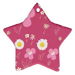 Daisy Flowers Pink White Yellow Dusty Pink Ornament (star) by Mazipoodles