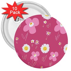 Daisy Flowers Pink White Yellow Dusty Pink 3  Buttons (10 Pack)  by Mazipoodles