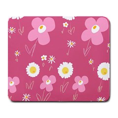 Daisy Flowers Pink White Yellow Dusty Pink Large Mousepad by Mazipoodles