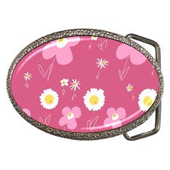 Daisy Flowers Pink White Yellow Dusty Pink Belt Buckles by Mazipoodles