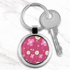 Daisy Flowers Pink White Yellow Dusty Pink Key Chain (round) by Mazipoodles