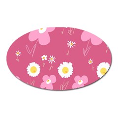 Daisy Flowers Pink White Yellow Dusty Pink Oval Magnet by Mazipoodles