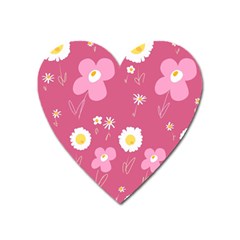 Daisy Flowers Pink White Yellow Dusty Pink Heart Magnet by Mazipoodles