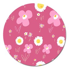 Daisy Flowers Pink White Yellow Dusty Pink Magnet 5  (round) by Mazipoodles