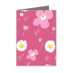 Daisy Flowers Pink White Yellow Dusty Pink Mini Greeting Card by Mazipoodles