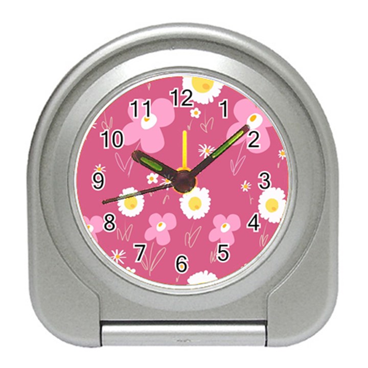 Daisy Flowers Pink White Yellow Dusty Pink Travel Alarm Clock