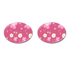 Daisy Flowers Pink White Yellow Dusty Pink Cufflinks (oval) by Mazipoodles