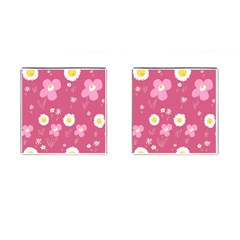 Daisy Flowers Pink White Yellow Dusty Pink Cufflinks (square) by Mazipoodles