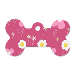 Daisy Flowers Pink White Yellow Dusty Pink Dog Tag Bone (two Sides) by Mazipoodles