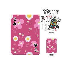 Daisy Flowers Pink White Yellow Dusty Pink Playing Cards 54 Designs (mini) by Mazipoodles