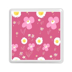 Daisy Flowers Pink White Yellow Dusty Pink Memory Card Reader (square) by Mazipoodles