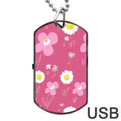 Daisy Flowers Pink White Yellow Dusty Pink Dog Tag Usb Flash (one Side) by Mazipoodles